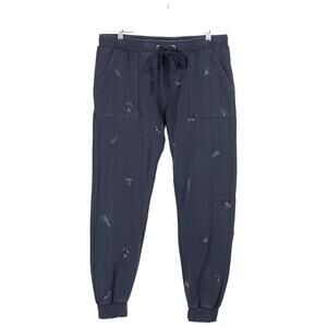 Driftwood Jogger Pants XL Blue Floral Embroidered Pull On Drawstring Pockets